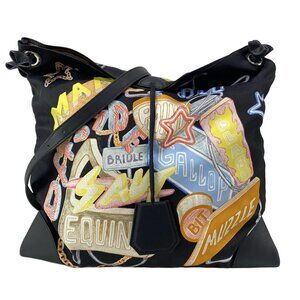 Auth HERMES Silky City PM - Black Multi Silk Veau Swift B Shoulder Bag